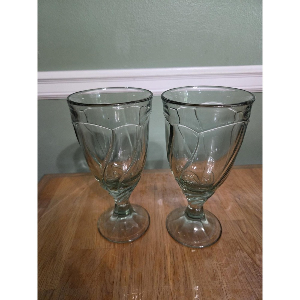 Vintage Noritake SWEET SWIRL Light Green Iced Tea Water Glasses 7.5" Set of 2